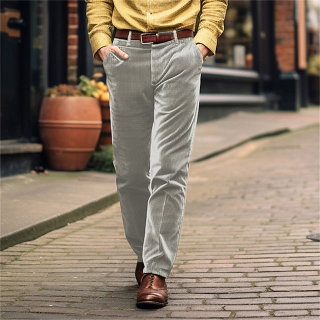 Front Trousers Corduroy Pants Casual Men's Pocket