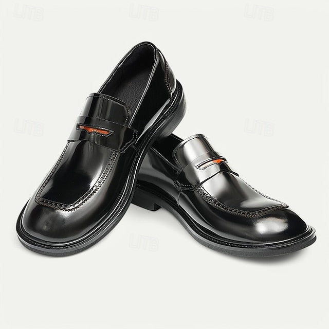 Black Men's Decorative Cowhide Premium Slip-On Loafers with