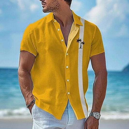 Casual Shirt Men's Up Beach Button Summer