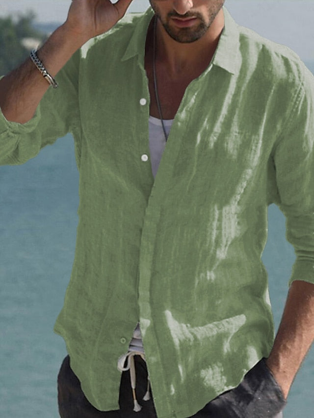 Button Linen Up Wear Shirt Men's Beach Summer