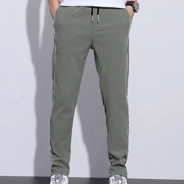 Drawstring Elastic Pants Trousers Waist Casual Solid Men's