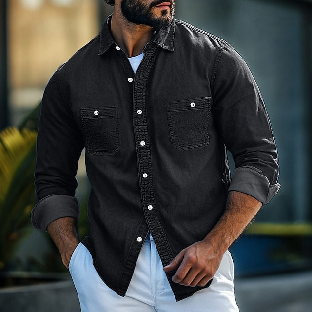 Up Casual Men's Shirt Chambray Button