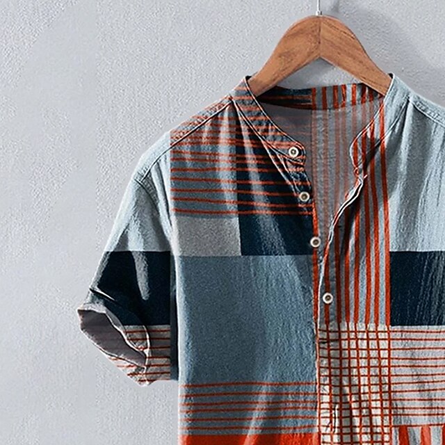 Henley Shirt Retro Linen Men's Popover Shirts
