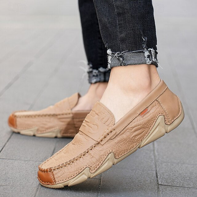 Leather Black with Loafers Faux Men's White Crocodile