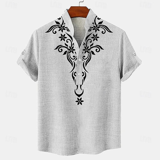 Shirts Men's Vintage Henley Linen Shirt Retro