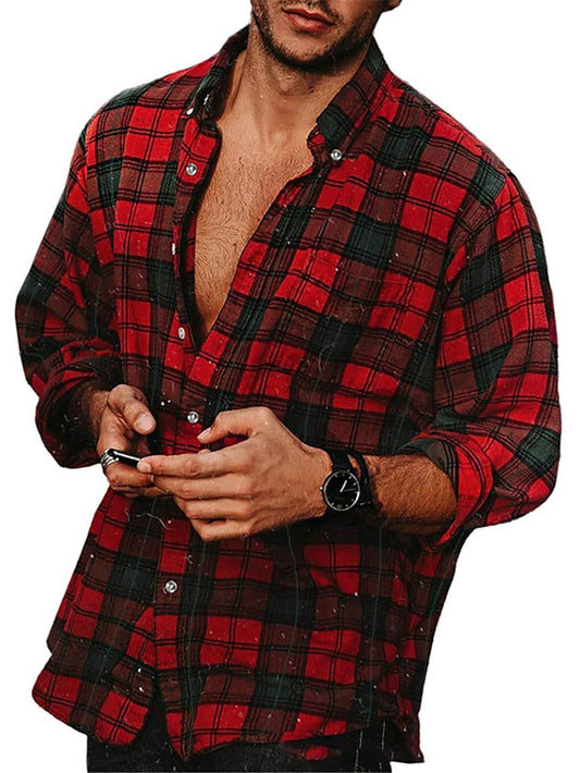 Yellow Casual Button Shirt Men's Up Green Red