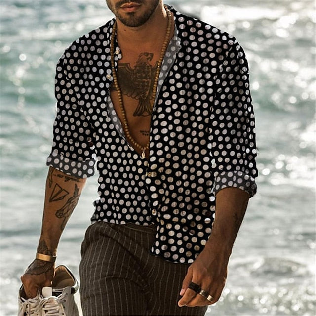 Button Up Shirt Black-White Black Men's Summer