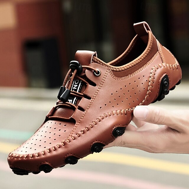 Shoes Casual Perforated with Men's White Hand-Stitched