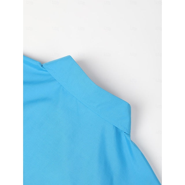 Casual Summer Black Shirt Up Men's Button