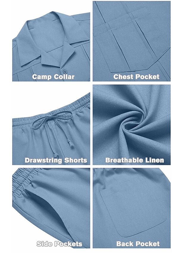Set Summer Piece Shirt 2 Casual Guayabera Men's