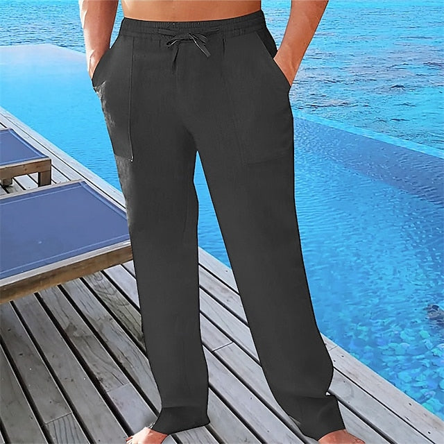 Summer Beach Men's Linen Pants Trousers Pocket Pants Pants