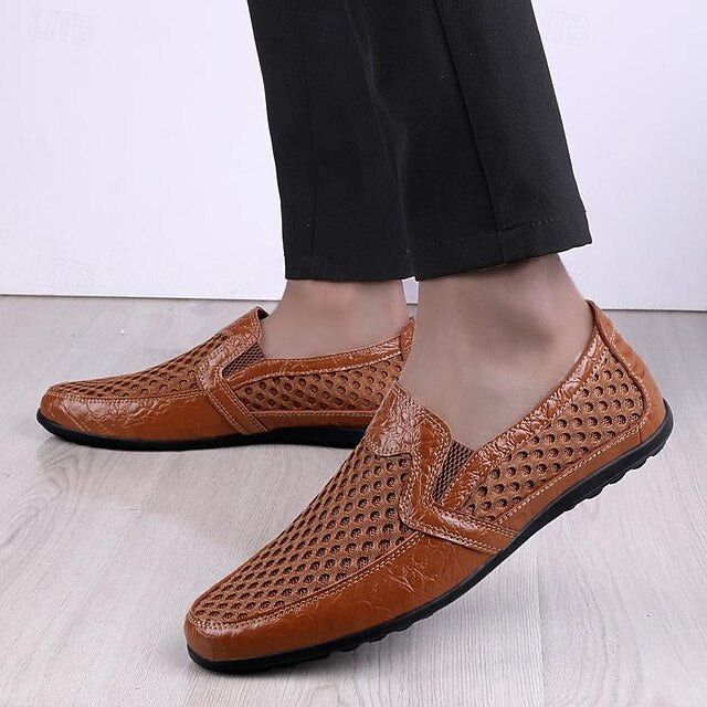 Breathable Men's Leather and Casual Loafers - Slip-On Mesh