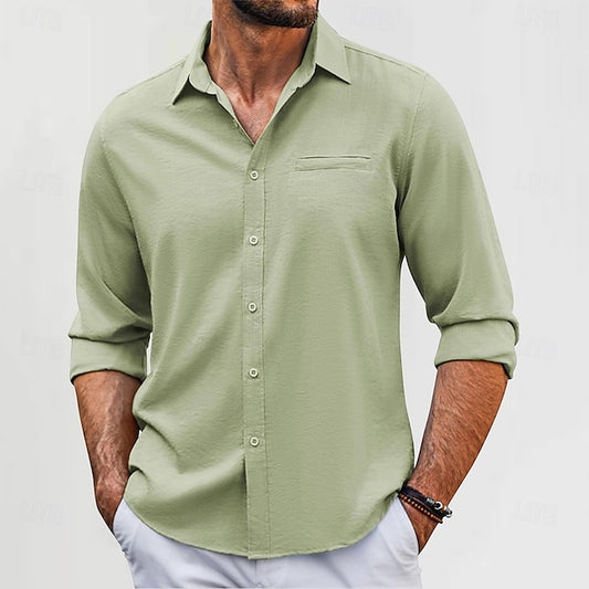 Linen Shirt Cotton Men's Green White Plain Black Vacation