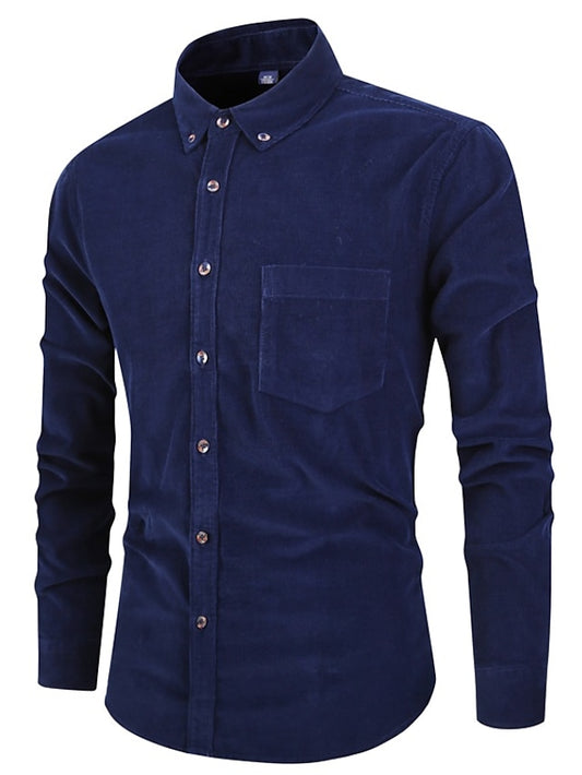 Corduroy Casual Men's Plain Up Shirt Button