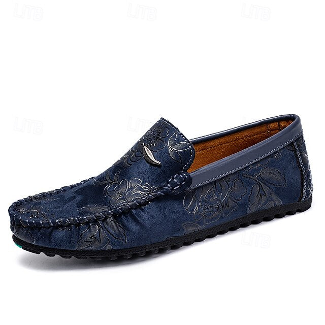 and Leather Men's Loafers White Checkered Orange Slip-On