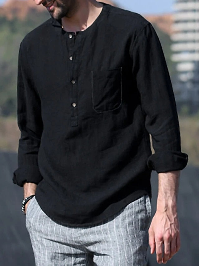 Shirt Linen Cotton Chinese White Men's Collar