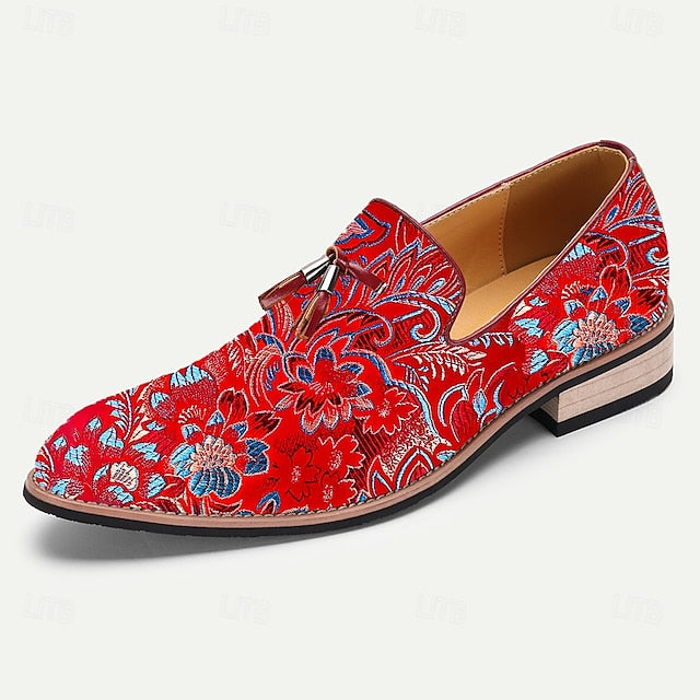– Floral Casual Loafers Slip-On Men's Tassel Leather