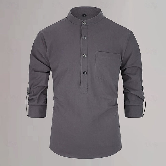 Plain Wear Linen White Daily Shirt Cotton Men's Black