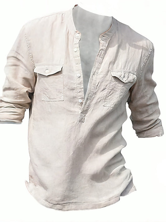 Men's White Cotton Shirt Chinese Linen