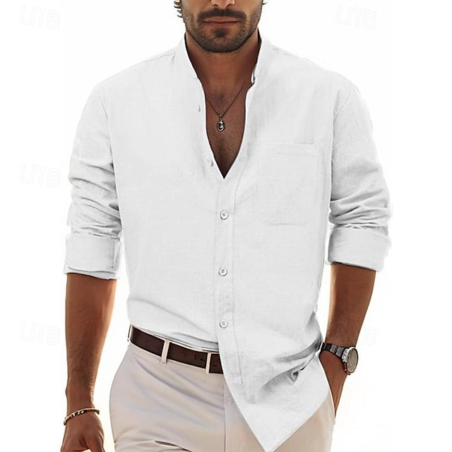 White Men's Chinese Cotton Linen Shirt