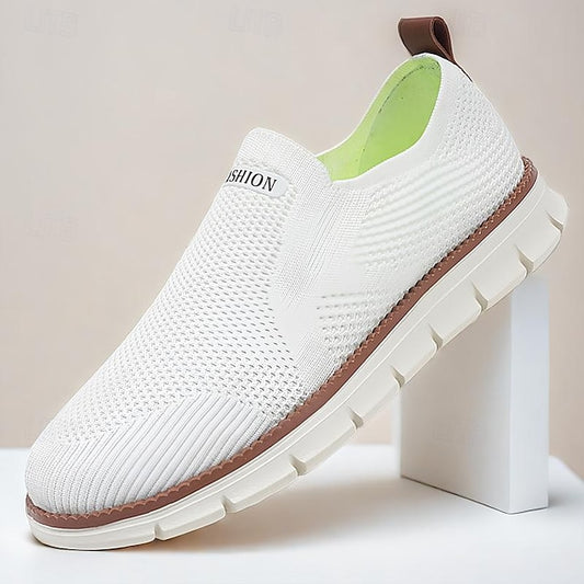 Knit Breathable Sneakers White Slip-On Men's with