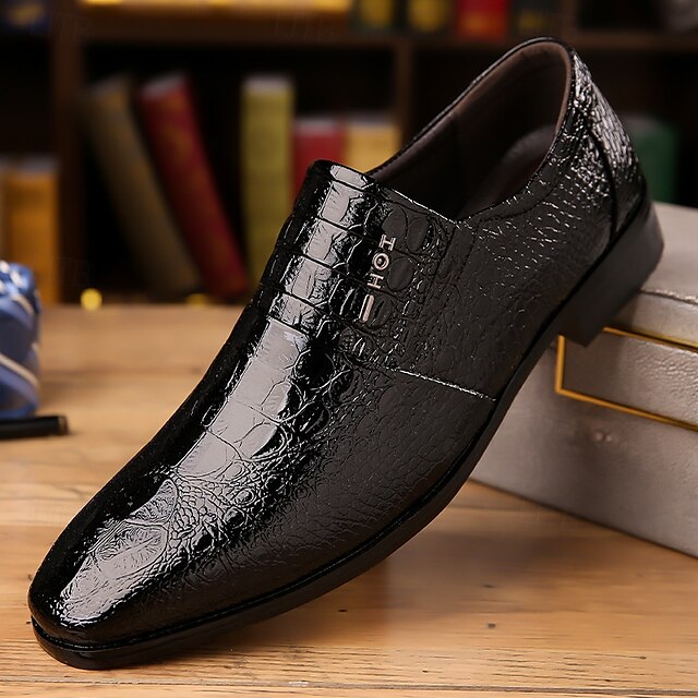 Shoes Pattern Men's Crocodile Patent Leather Dress Black
