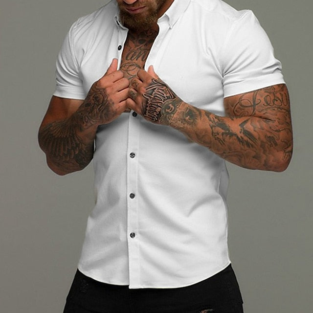Up Button White Summer Black Red Men's Shirt