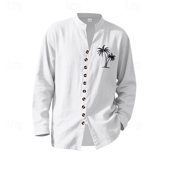 Button Men's Up Summer Linen Shirt Wear Beach