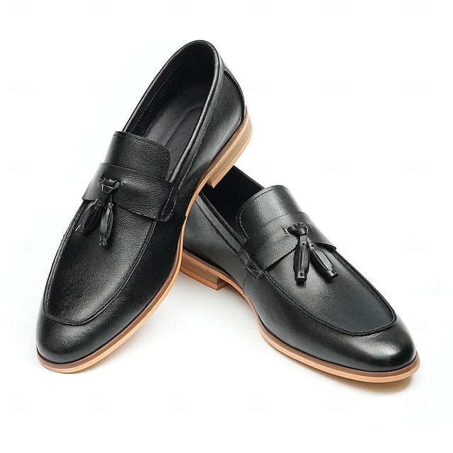 Leather Elegant Loafers Men's Tassel Genuine Slip-On -