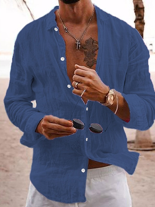 Shirt Up Beach Linen Button Men's Casual