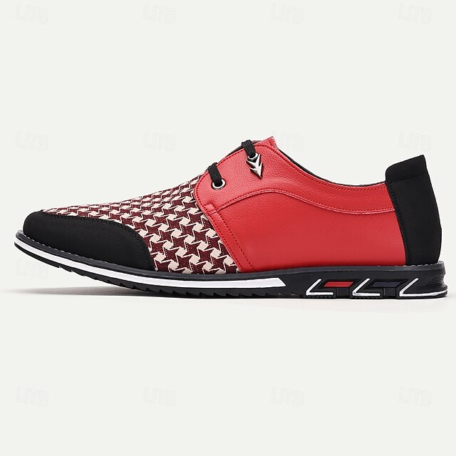 Faux Red Leather Pattern Black Houndstooth Men's and