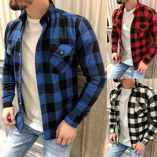 Overshirt Shirts Checked Button Shirt Casual Up Men's
