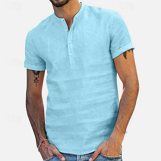Men's Shirt Collar Linen Popover Band
