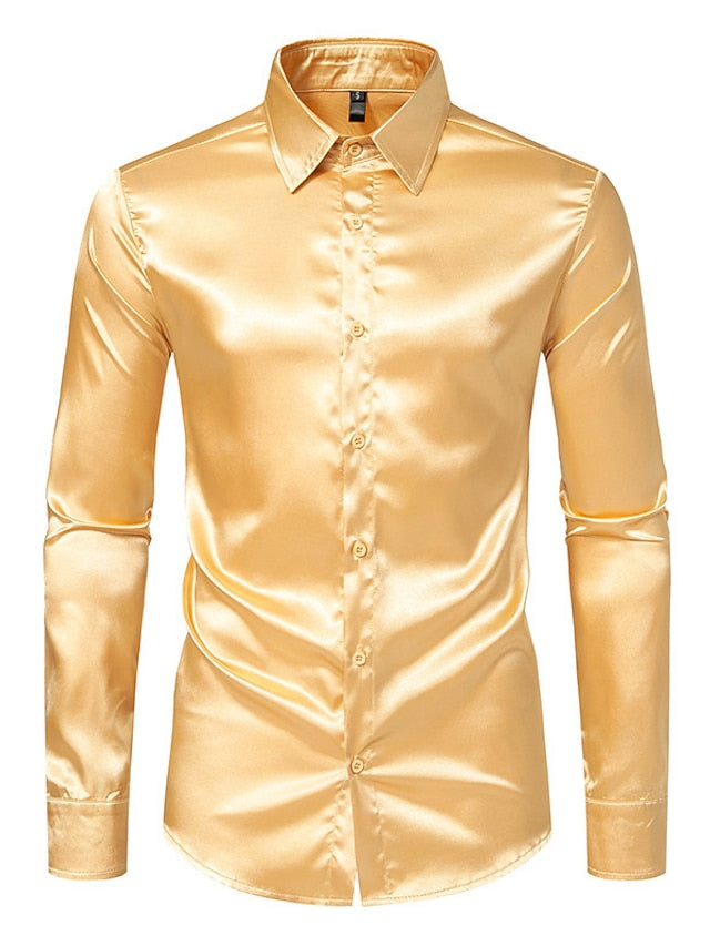 Up Men's Black Satin Casual Shirt Button