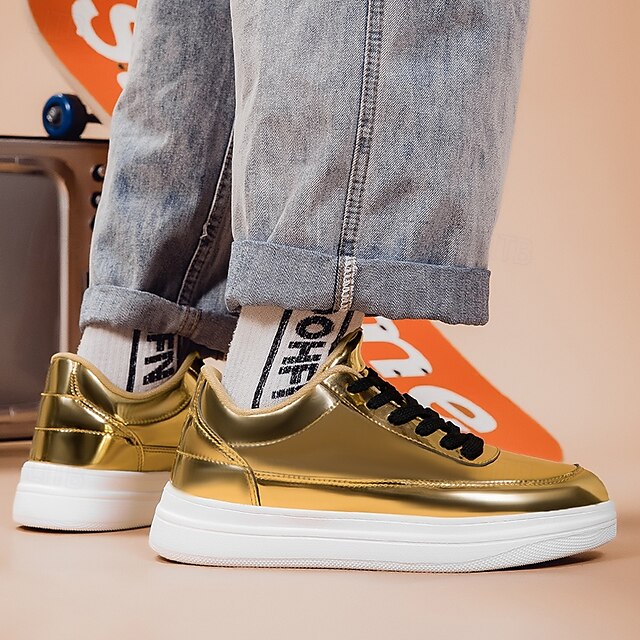 Stylish Gold Sneakers Low-Top – Men's Lace-Up Metallic