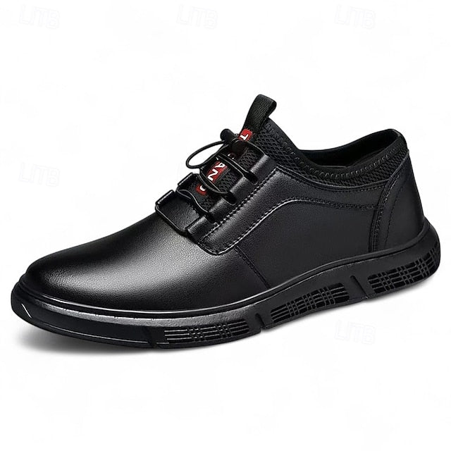 Men's with Black Shoes Leather Faux Brown Contrast Casual