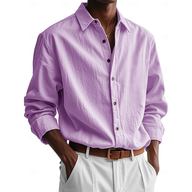 Green Up Button Men's White Shirt Light Casual