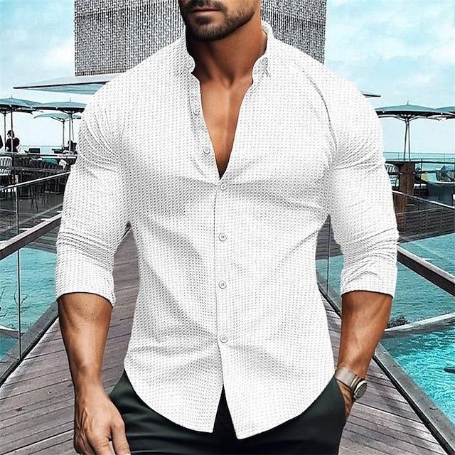 Up Men's Sleeve Waffle Button Shirt Casual Long