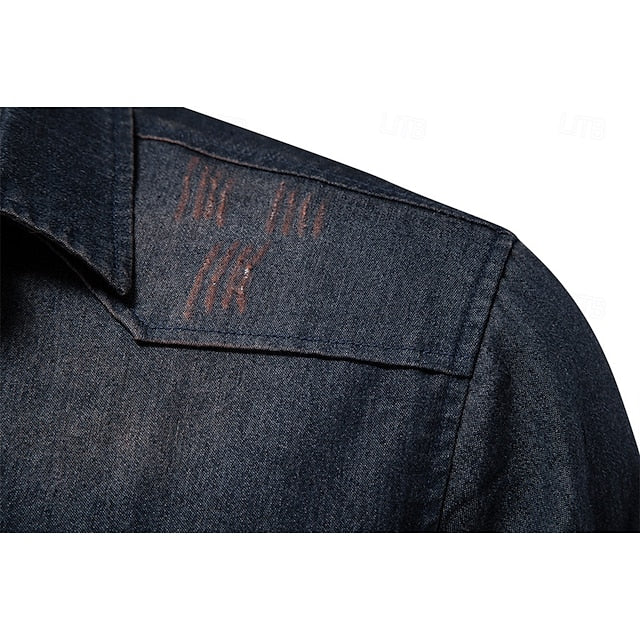 Casual Men's Button Calico Chambray Shirt