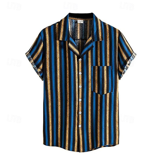 Summer Casual Men's Bowling Button Shirt Up