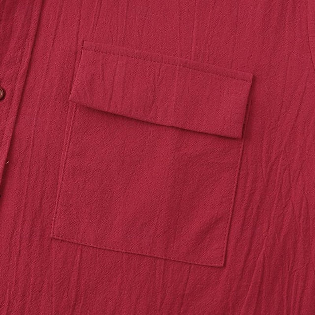 Shirt Wear Linen Beach Men's Up Button Summer