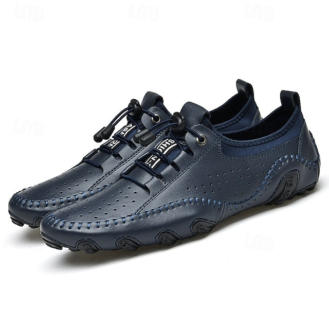 Shoes Casual Perforated with Men's White Hand-Stitched