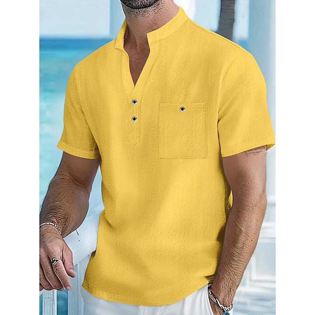 Linen Shirt Popover Up Casual Men's Button