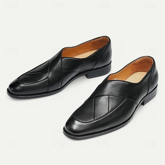 Loafers Men's Slip-On Strap - Cross Handmade Gray Leather