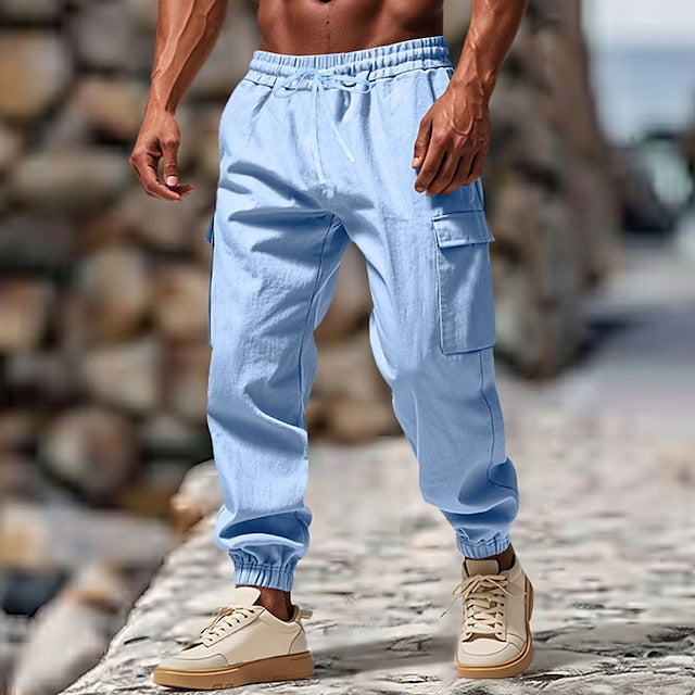 Pants Summer Casual Trousers Men's Cargo Linen