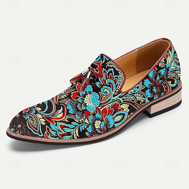 Men's - Slip-On Elegant Loafers Floral Embroidered Jacquard