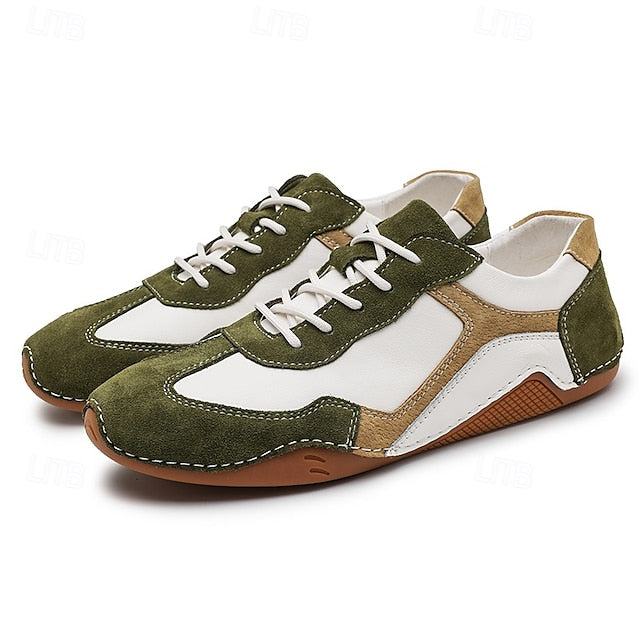 and Suede Men's Sport Green Sneakers Lace-Up with White