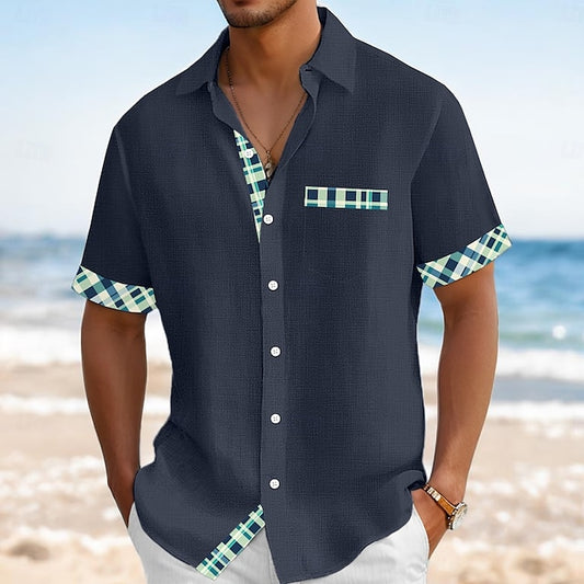Up Men's Linen Button Beach Wear Summer Shirt
