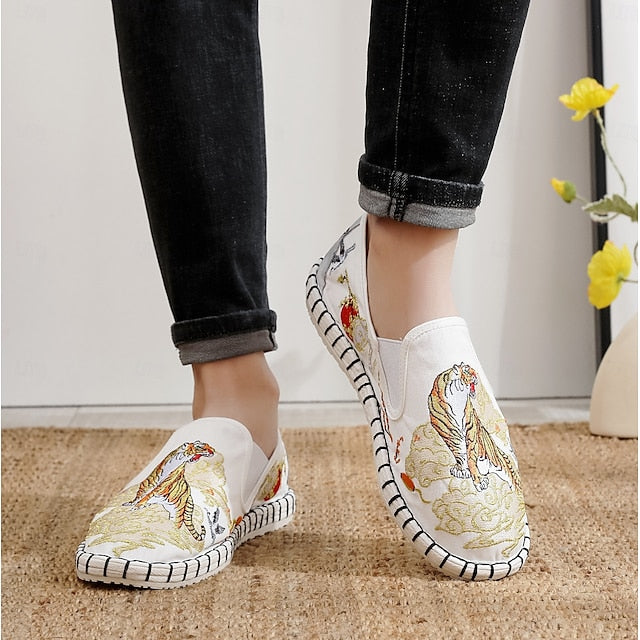 White Espadrille Men's Shoes Slip-On Artistic with