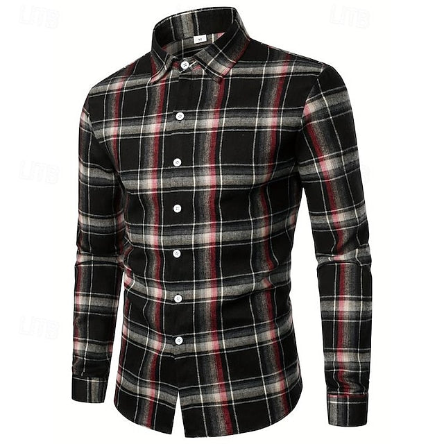 Shirt Wedding Dress Party Men's Up Plaid Button